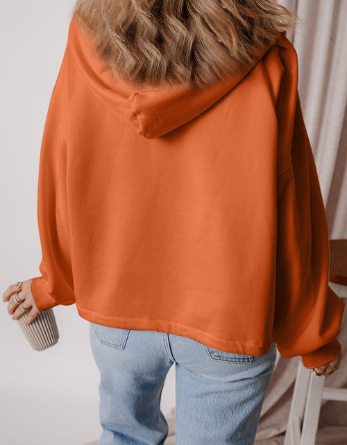 Load image into Gallery viewer, Pocketed Half Zip Dropped Shoulder Hoodie
