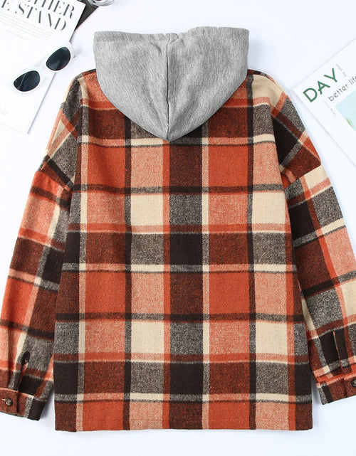 Load image into Gallery viewer, Plaid Button Up Hooded Shacket
