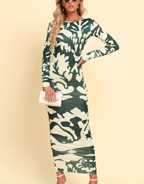 Load image into Gallery viewer, Printed Backless Long Sleeve Maxi Dress
