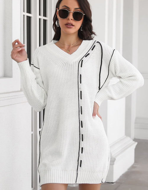 Load image into Gallery viewer, Contrast V-Neck Sweater Dress

