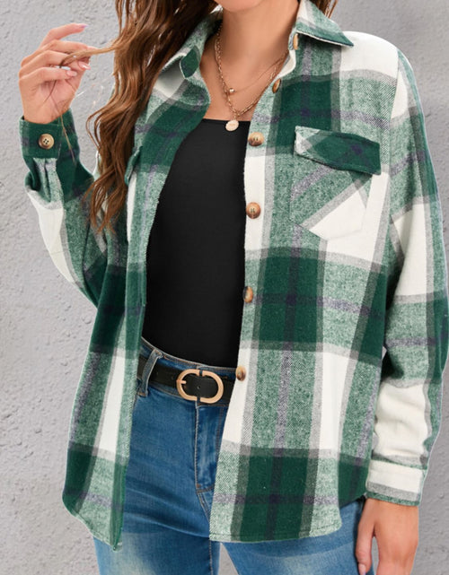 Load image into Gallery viewer, Full Size Pocketed Plaid Collared Neck Shacket
