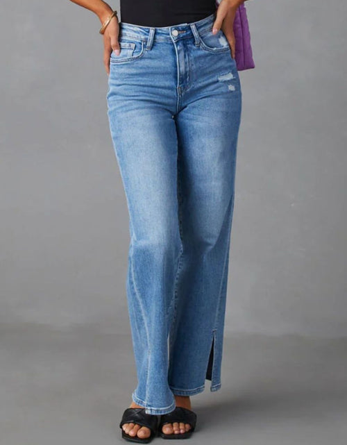 Load image into Gallery viewer, Slit Buttoned Jeans with Pockets
