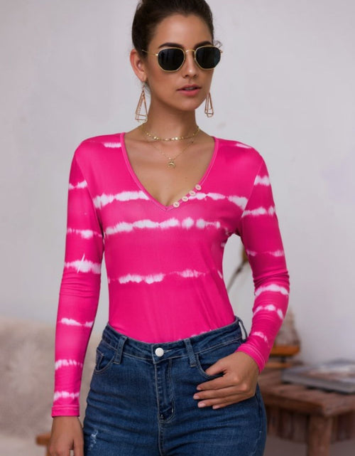Load image into Gallery viewer, Tie-Dye Plunge Long Sleeve Top
