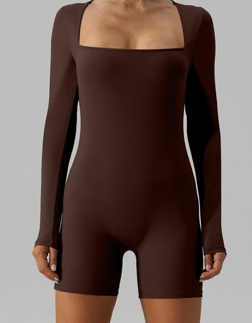 Load image into Gallery viewer, Square Neck Long Sleeve Active Romper
