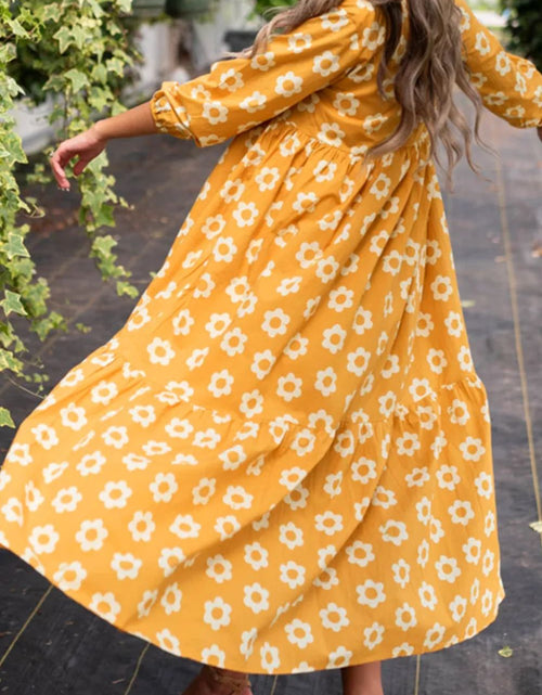 Load image into Gallery viewer, Floral Collared Neck Three-Quarter Sleeve Dress

