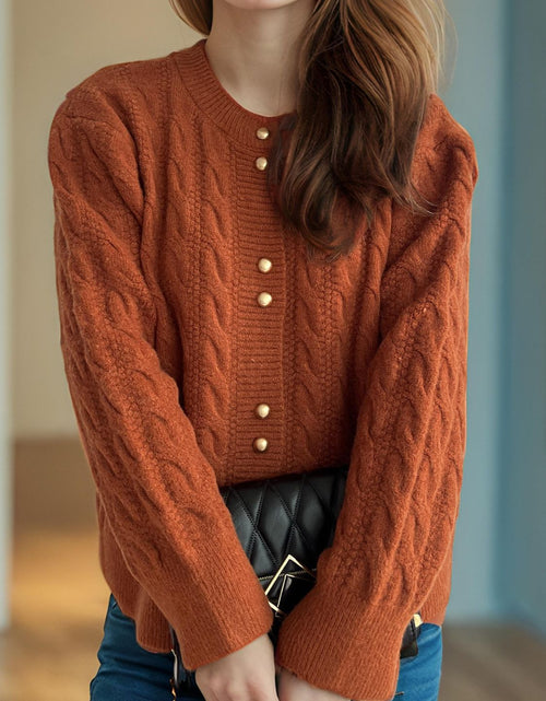 Load image into Gallery viewer, Cable-Knit Round Neck Long Sleeve Cardigan
