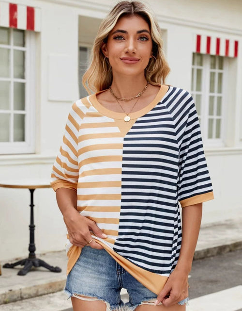 Load image into Gallery viewer, Striped Round Neck Half Sleeve T-Shirt
