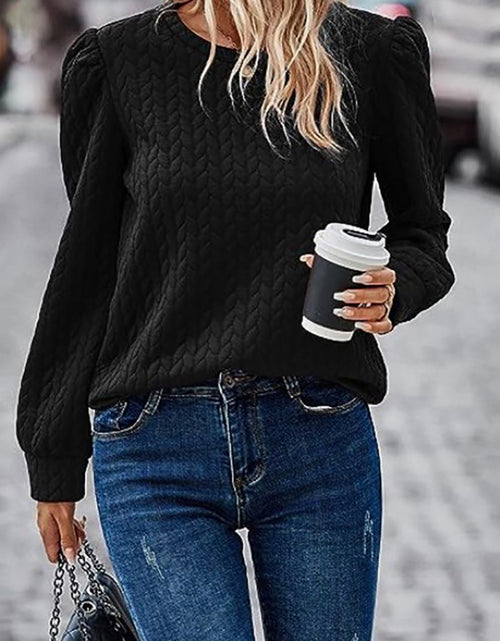 Load image into Gallery viewer, Textured Round Neck Long Sleeve Sweatshirt
