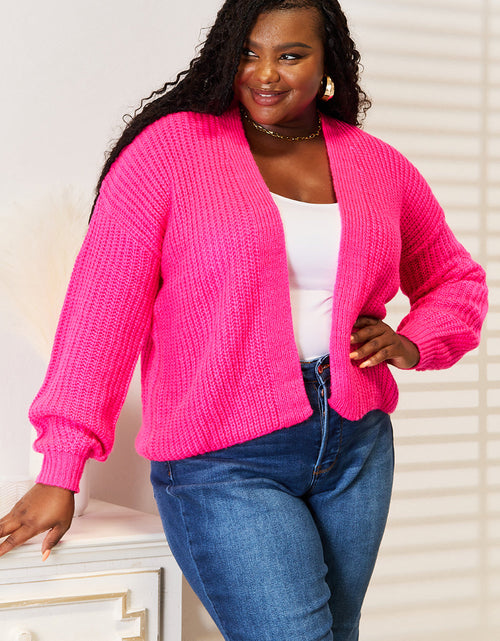 Load image into Gallery viewer, Woven Right Rib-Knit Open Front Drop Shoulder Cardigan

