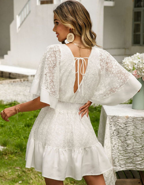 Load image into Gallery viewer, Lace Cutout Surplice Half Sleeve Dress
