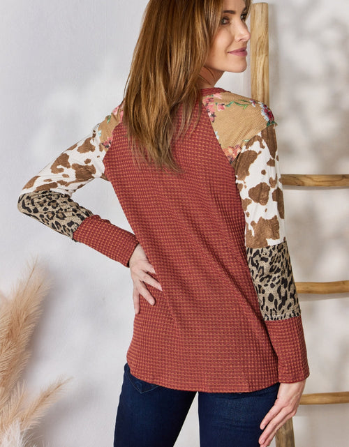 Load image into Gallery viewer, Hailey &amp; Co Full Size Leopard Waffle-Knit Blouse
