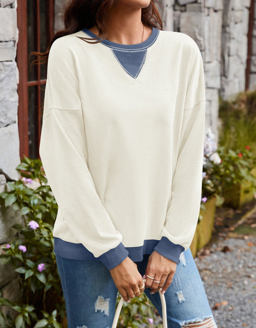 Load image into Gallery viewer, Lovelet Contrast Round Neck Long Sleeve Sweatshirt
