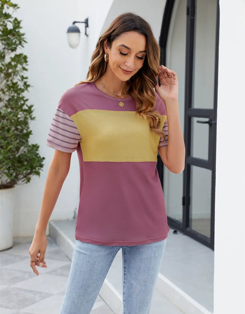 Load image into Gallery viewer, Color Block Round Neck Short Sleeve T-Shirt

