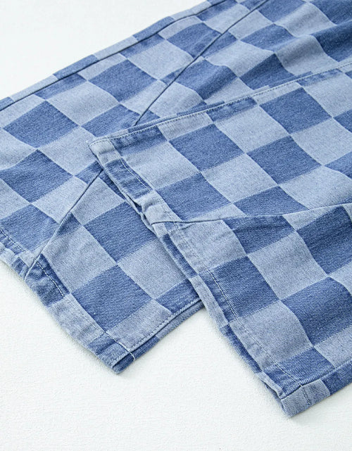Load image into Gallery viewer, Checkered Wide Leg Jeans with Pockets
