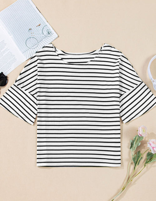 Load image into Gallery viewer, Stripe Half Sleeve Scoop Neck Top

