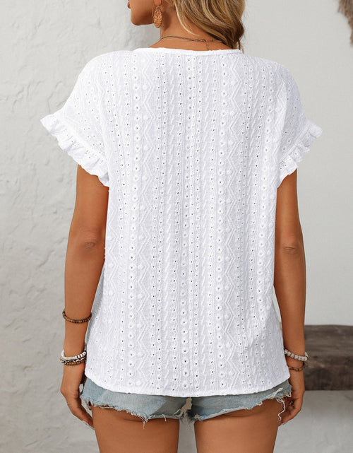 Load image into Gallery viewer, Mandy Eyelet Round Neck Short Sleeve Top
