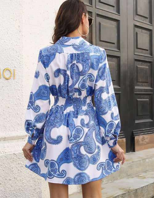 Load image into Gallery viewer, Paisley Print Johnny Collar Smocked Dress
