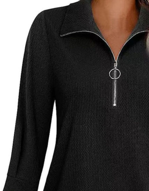 Load image into Gallery viewer, Half Zip Collared Neck Three-Quarter Sleeve T-Shirt
