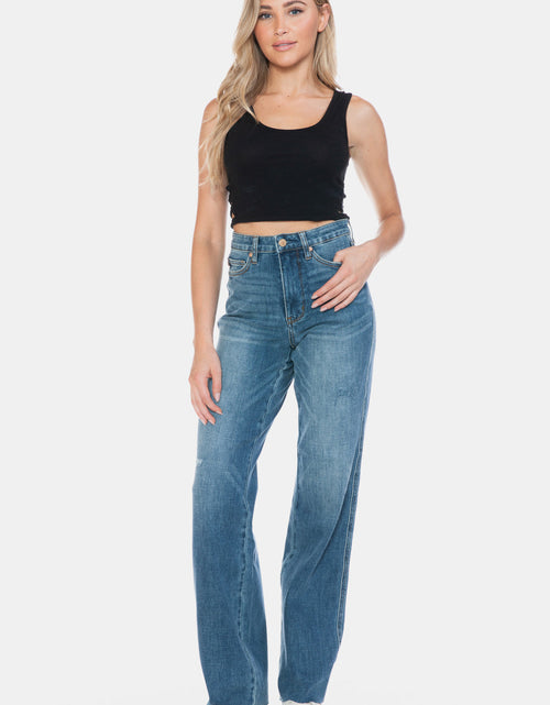 Load image into Gallery viewer, Judy Blue Full Size Tummy Control Cut Raw Hem Straight Jeans
