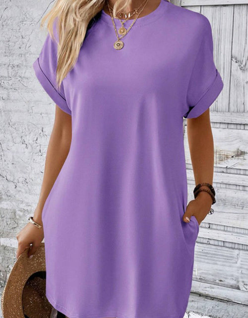 Load image into Gallery viewer, Pocketed Round Neck Short Sleeve Dress
