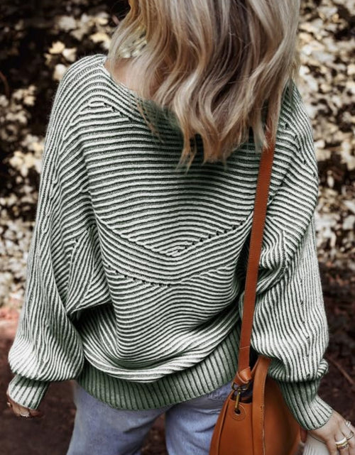 Load image into Gallery viewer, Textured Striped Round Neck Long Sleeve Top
