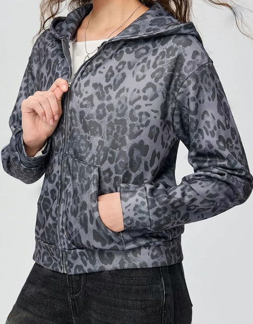 Load image into Gallery viewer, Pocketed Leopard Zip Up Hooded Jacket
