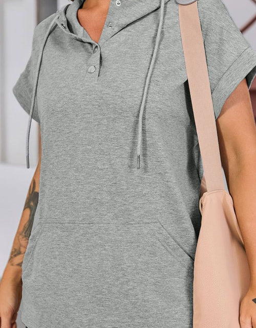 Load image into Gallery viewer, Drawstring Quarter Snap Cap Sleeve Hoodie
