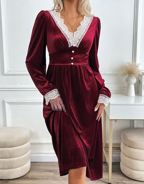 Load image into Gallery viewer, Perfee Lace Detail V-Neck Long Sleeve Midi Dress
