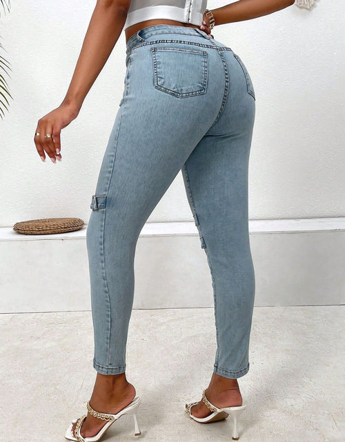 Load image into Gallery viewer, Decorative Buckle Skinny Jeans with Pockets
