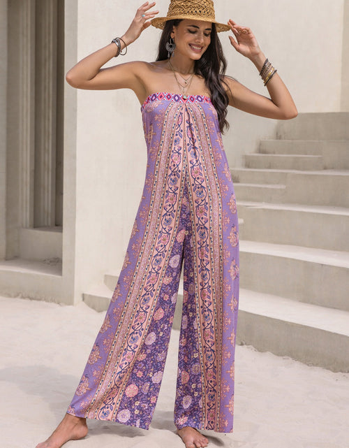 Load image into Gallery viewer, Tied Printed Tube Wide Leg Jumpsuit
