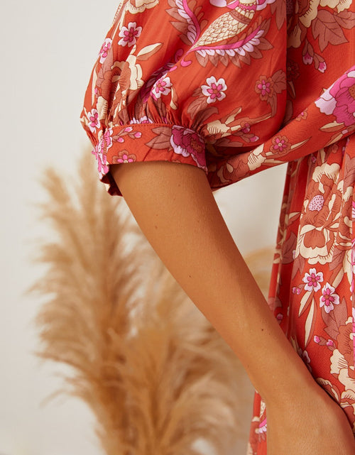 Load image into Gallery viewer, Floral Tie Neck Half Sleeve Dress
