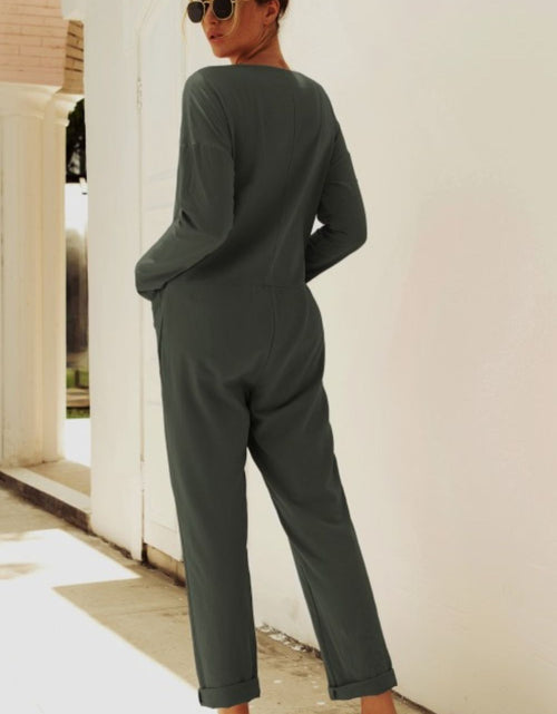 Load image into Gallery viewer, Buttoned Drop Shoulder Pocket Jumpsuit
