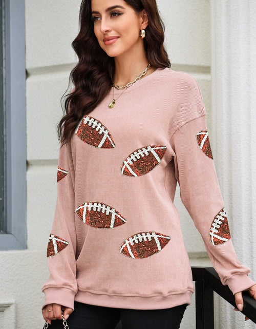 Load image into Gallery viewer, Sequin Football Patch Corduroy Sweatshirt
