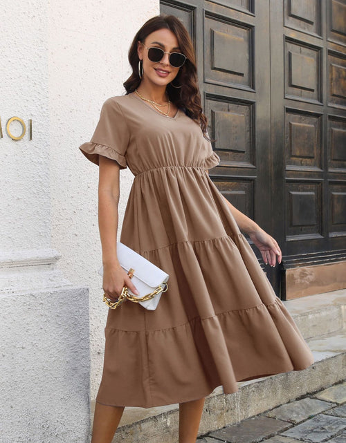 Load image into Gallery viewer, V-Neck Short Sleeve Midi Dress
