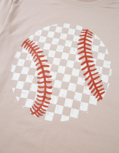 Load image into Gallery viewer, Contrast Checkered Baseball Graphic Round Neck Short Sleeve T-Shirt
