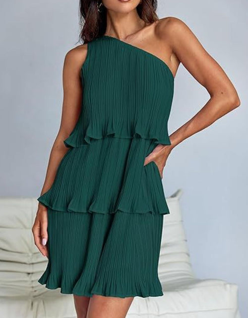 Load image into Gallery viewer, Layered Single Shoulder Mini Dress
