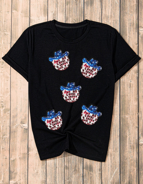 Load image into Gallery viewer, Sequin Round Neck Short Sleeve T-Shirt

