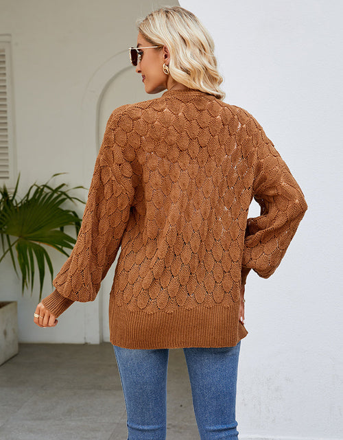 Load image into Gallery viewer, Openwork Open Front Lantern Sleeve Cardigan
