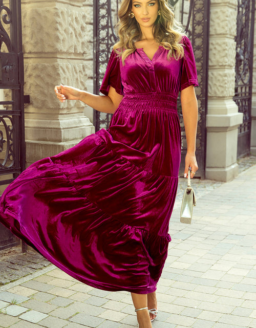 Load image into Gallery viewer, Katherine Velvet Short Sleeve Shirred Waist Tiered Dress by Poppy Lee Lane
