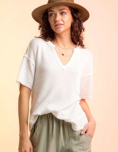 Load image into Gallery viewer, Waffle-Knit Notched Half Sleeve T-Shirt
