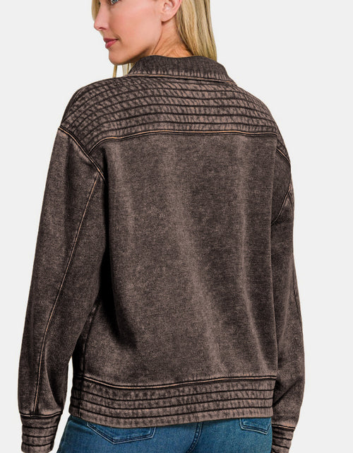 Load image into Gallery viewer, Zenana Acid Washed Half Snap Fleece Sweatshirt
