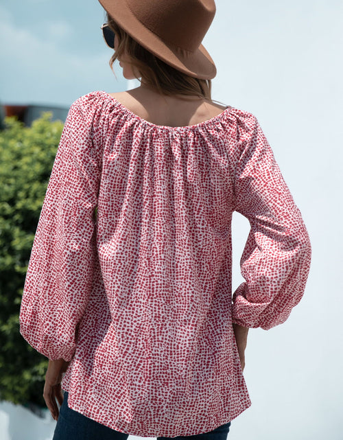 Load image into Gallery viewer, Printed Tie-Neck Balloon Sleeve Blouse
