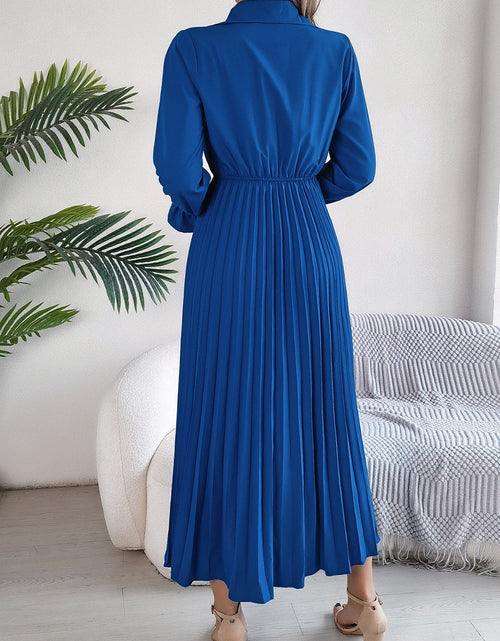 Load image into Gallery viewer, Pleated Half Button Long Sleeve Midi Dress
