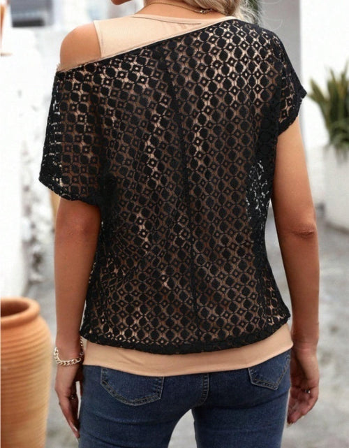 Load image into Gallery viewer, Lace Short Sleeve Fake Two Piece T-Shirt
