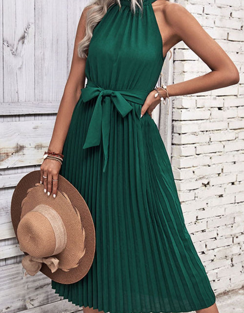 Load image into Gallery viewer, Perfee Tie Belt Pleated Midi Dress
