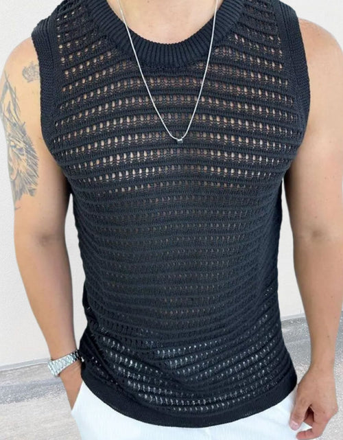 Load image into Gallery viewer, Men's Round Neck Hollow Out Sleeveless Knit Top
