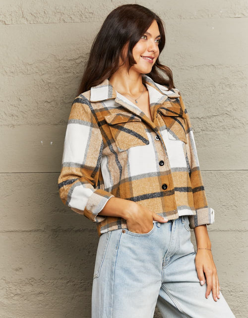 Load image into Gallery viewer, Plaid Collared Neck Jacket with Breast Pockets
