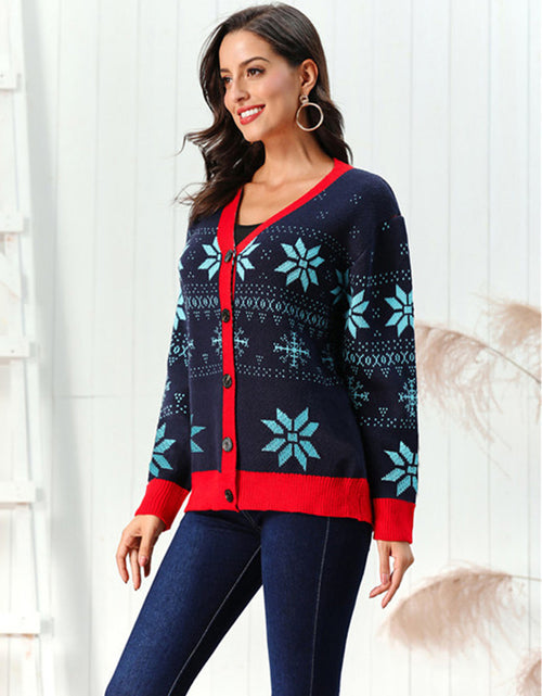 Load image into Gallery viewer, Snowflake Pattern Button Down Cardigan
