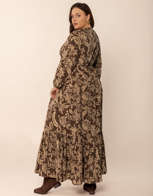 Load image into Gallery viewer, Plus Size Printed V-Neck Balloon Sleeve Maxi Dress
