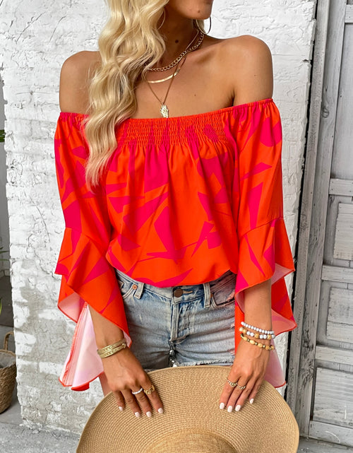 Load image into Gallery viewer, Printed Off-Shoulder Bell Sleeve Blouse
